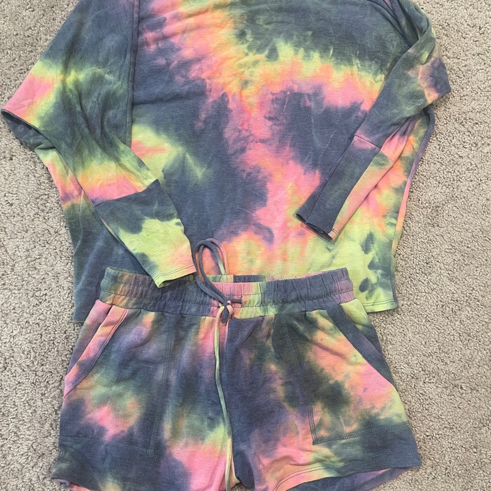 Vici Tie-Dye Lounge Set in Pink and Green